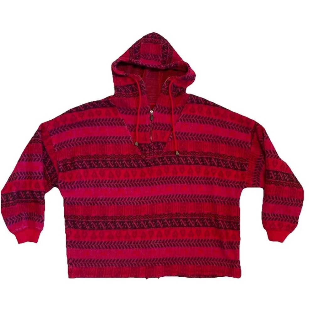 VTG Express French Country Pullover Quarter Zip Fleece Jacket Baja Hippie Hoodie